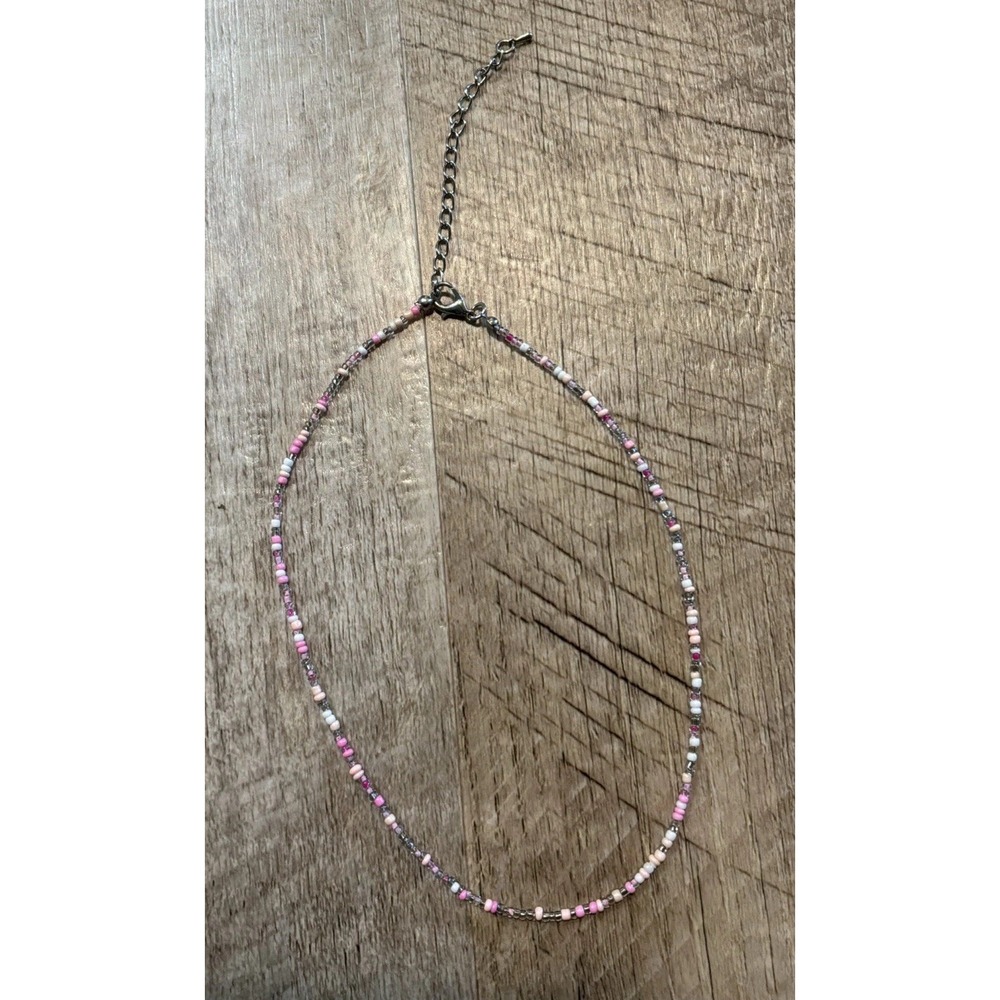 Boho Pink Seed Bead Choker Necklace Beaded Adjustable Lobster Clasp Unisex